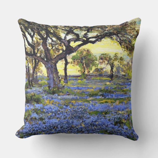 Almofada Onderdonk - Árvore de Carvalho Vivo e Bluebonnets (Frente)