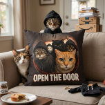 Almofada Open The Door Funny Cats in Hoodies Throw Pillow<br><div class="desc">Bring a touch of purr-fect humor and feline charm to your home with this "Open The Door" Cats in Hoodies throw pillow! Featuring an iconic gang of street-smart cats, including a winking tabby, a mysterious black cat, a curious ginger, and more, all sporting cool hoodies, this design captures the viral...</div>