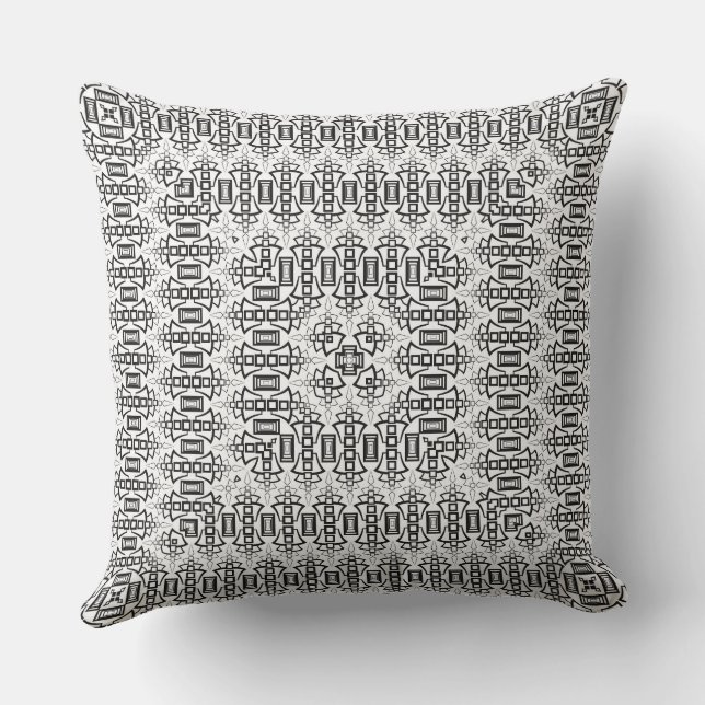 Almofada Openwork squares art deco retro black white (Verso)
