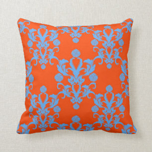 Almofada Opostos se Atraem Damask Laranja e Azul