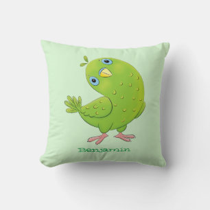 Almofada Óptica de desenho animado de periquito, verde e bo