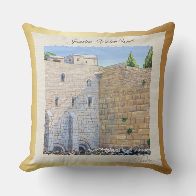 Almofada Oração, Muro Ocidental KOTEL Jerusalém Antiga ART (Frente)