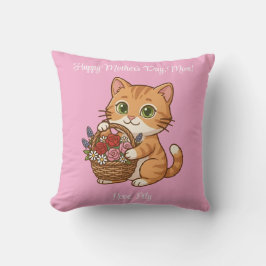 Almofada Orange Cat Flower Basket Art: Throw Pillow