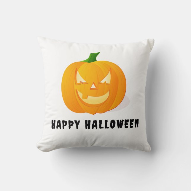 Almofada Orange Jack o' lanterna Happy Halloween (Frente)