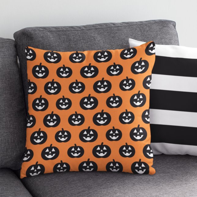 Almofada Orange Jack O Lanterna Pumpkin Padrão Halloween (Criador carregado)
