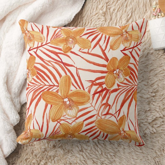 Almofada orange orchid floral pattern (Cobertor)