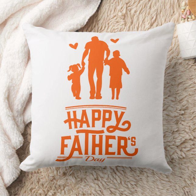 Almofada Orange Silhouette Dad Two Kids Hearts (Cobertor)