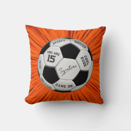 Almofada Orange Soccer Ball Custom Text Birthday Milestone 