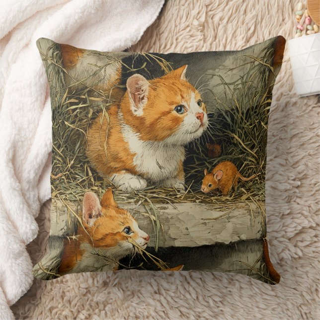Almofada Orange Tabby Kittens Hunt For Mice (Cobertor)