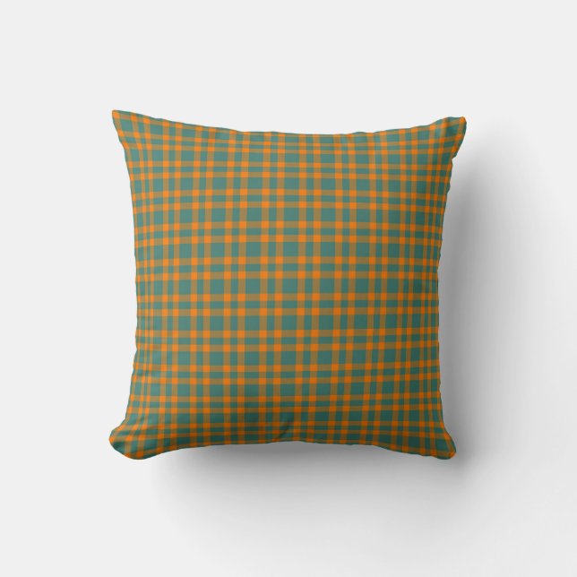 Almofada Orange Teal Plaid Pattern (Frente)
