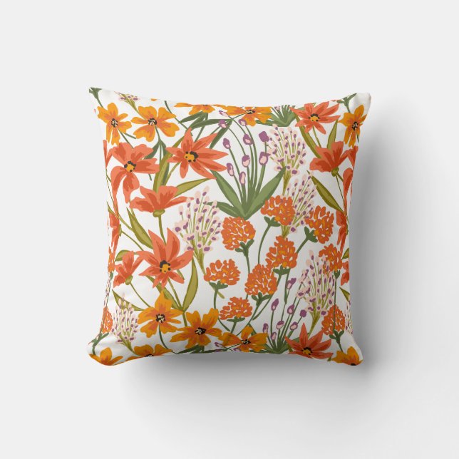 Almofada Orange Wildflower Botanical Pattern  (Frente)