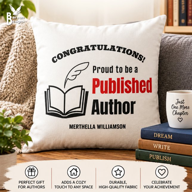 Almofada Orgulhoso AUTOR PUBLICADO (Personalised throw pillow with “Congratulations! Proud to be a Published Author” design.)