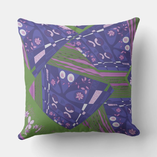 Almofada Origami Chintz (L) Rosa Dusty Verde Púrpura (Verso)