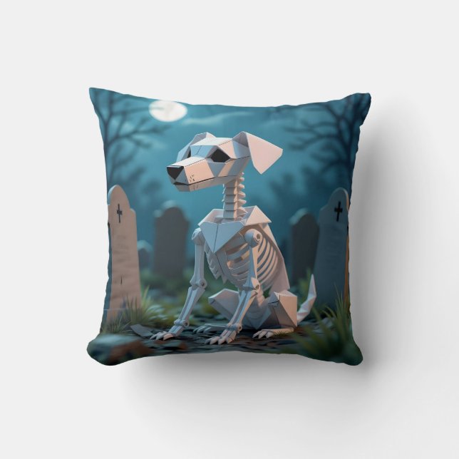 Almofada Origami Spooky Skeleton Dog Halloween Throw Pillow (Frente)
