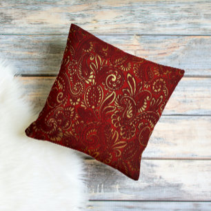 Almofada Ornamentado Burgundy Flores Douradas Bohemian Pais