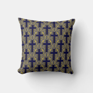 Almofada Ornamentado Cross-24 Azul e Dourado