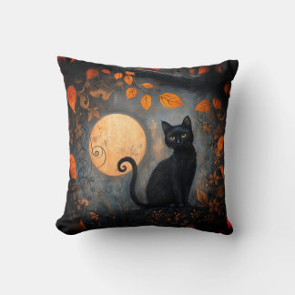 Almofada Ornamentado de Gata Negra de Lua Cheia de Hallowee
