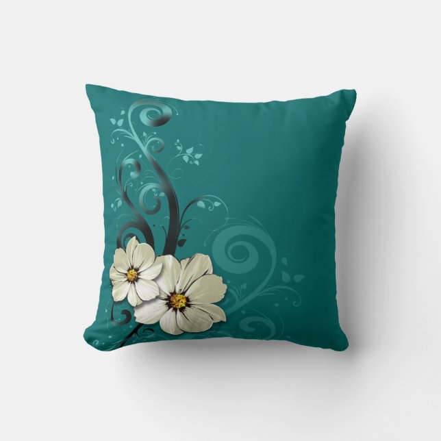 Almofada Ornamentado Floral Flourish Favor| Turquesa (Frente)