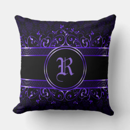 Almofada Ornamentado Gótico Preto e Roxo Monograma