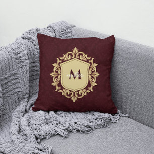 Almofada Ornamentado Real Damask Crest Monogramed Nome da F