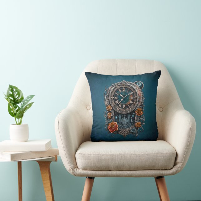 Almofada Ornamentado Steampunk Clock com Rosas. (Cadeira)