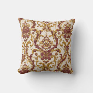 Almofada Ornamento Barroco de Marfim com Dourado e Burgundy