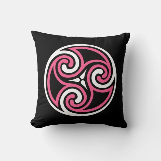 Almofada Ornamento Celtic Triskele, Fuchsia, Preto e Branco (Frente)
