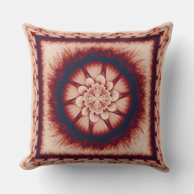Almofada Ornamento de abstrato vermelho floral (Frente)