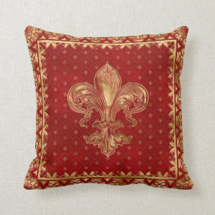Almofada Ornamento de Fleur-de-lis Vermelho de luxo