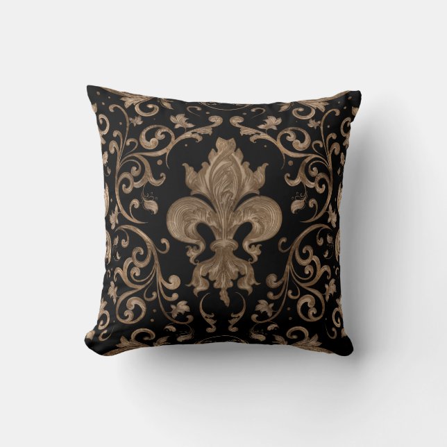 Almofada Ornamento de luxo Fleur-de-lis - preto e ouro (Frente)