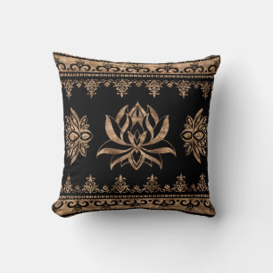 Almofada Ornamento de luxo Lotus Flower - preto e ouro