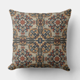 Almofada Ornamento de Motivo Vintage, Azul Bege Marrom