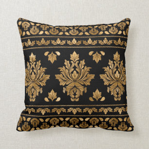 Almofada Ornamento de Vintage Damask - Negro e ouro