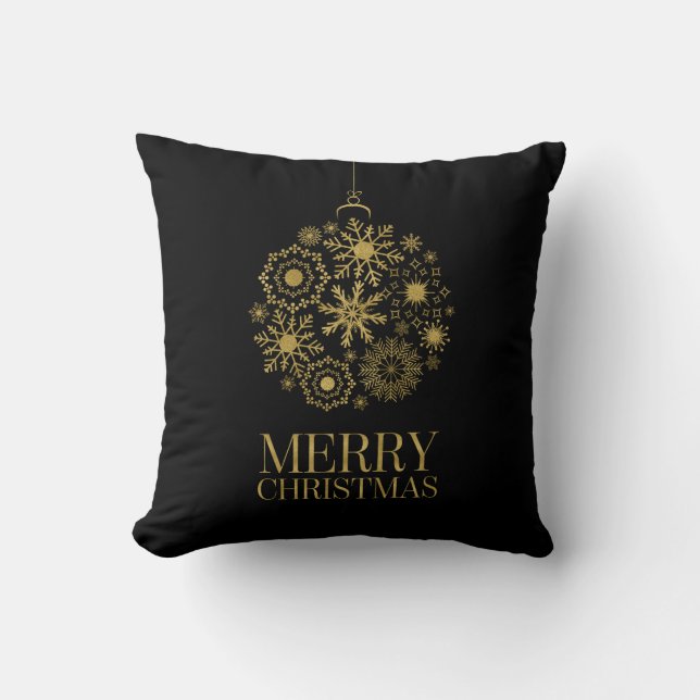 Almofada Ornamento em Floco de Neve Dourado Travesseiro de  (Frente)
