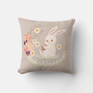 Almofada Ornamento Mischievous Cute Bunny e Flor