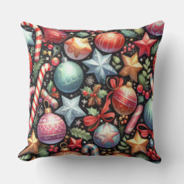 Almofada Ornamentos Aquarela Estrelas Motivo de Natal Feria