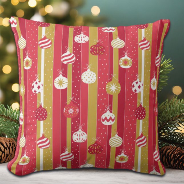 Almofada Ornamentos de Árvore de Natal Amarelo Vermelho (Criador carregado)