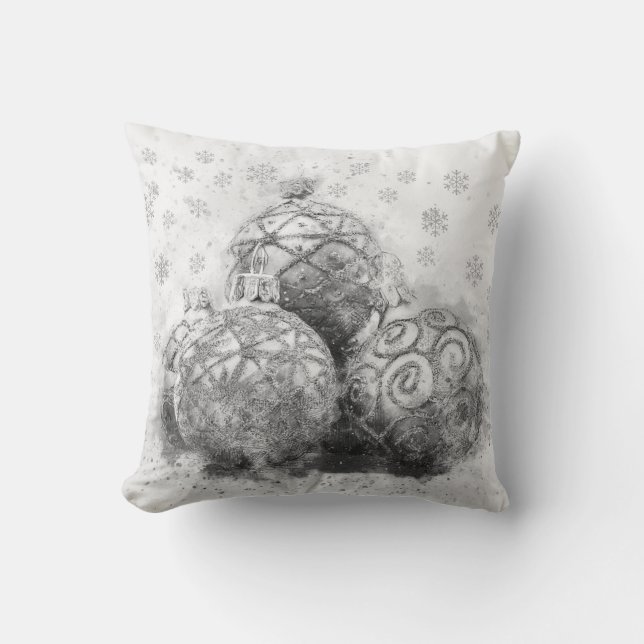 Almofada Ornamentos de Natal em preto e branco (Frente)