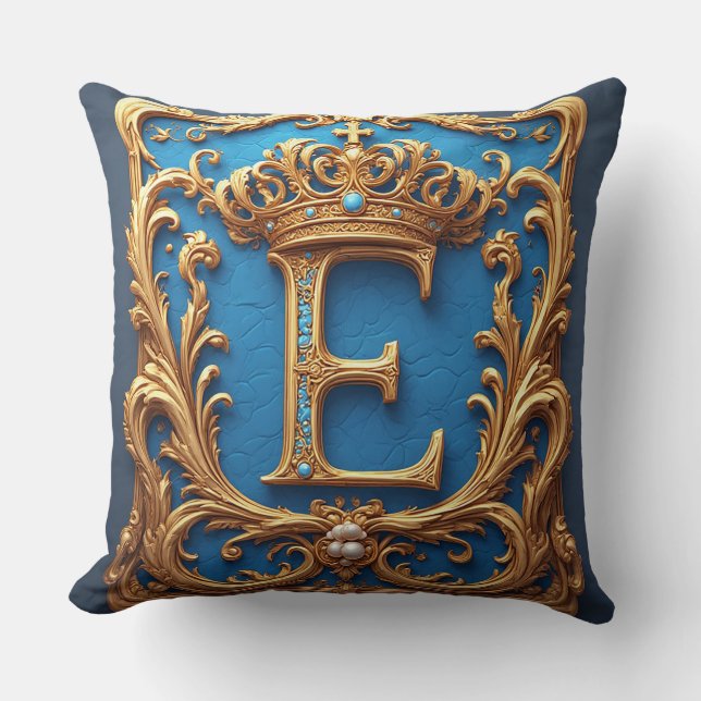 Almofada Ornate Blue Letter E (Frente)