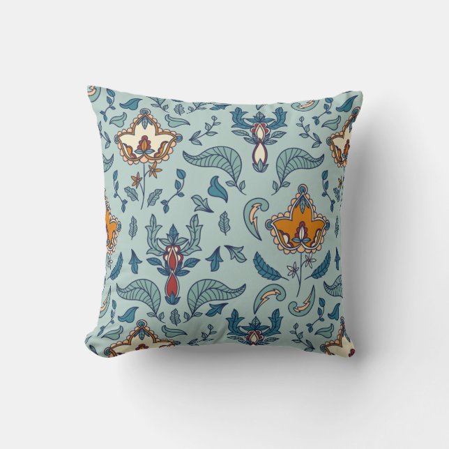 Almofada Ornate floral pattern on a pale blue background (Frente)