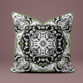 Almofada Ornate Mandala Decorative Pillow in Olive Green