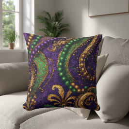 Almofada Ornate Masquerade Masks, Gold Beads, Fleur-de-Lis 