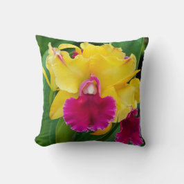Almofada Orquídea exótica em cor amarela e rosa quente