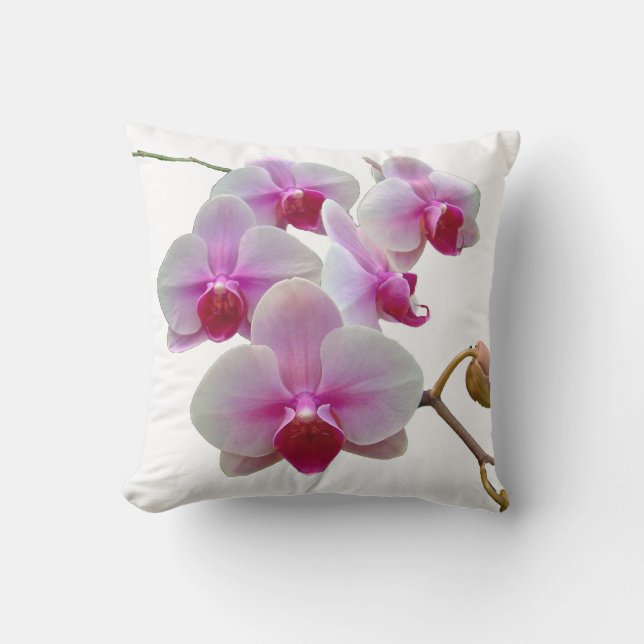 Almofada Orquídeas de traça cor-de-rosa no branco - (Frente)