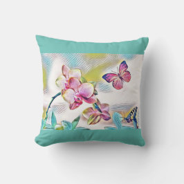 Almofada Orquídeas, flores e borboletas cor-de-rosa