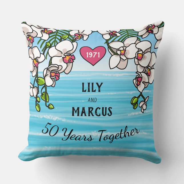 Almofada Orquídeas Tropicais de Praia do 50º aniversário (Criador carregado)