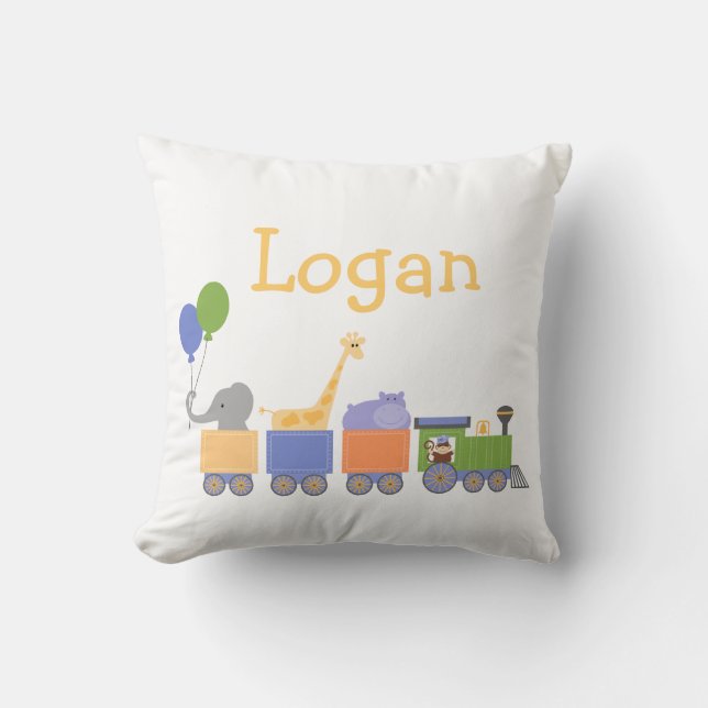 Almofada Os animais do bebê em um trem descansam (Frente)