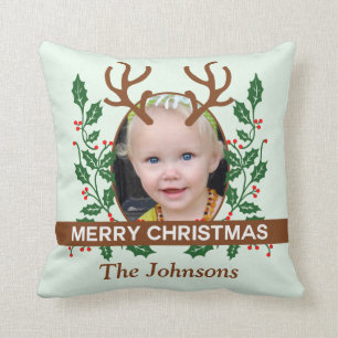 Almofada Os Antlers da rena do Natal personalizam a foto