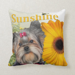 Almofada Os girassóis de Yorkie e Bumble abelhas por