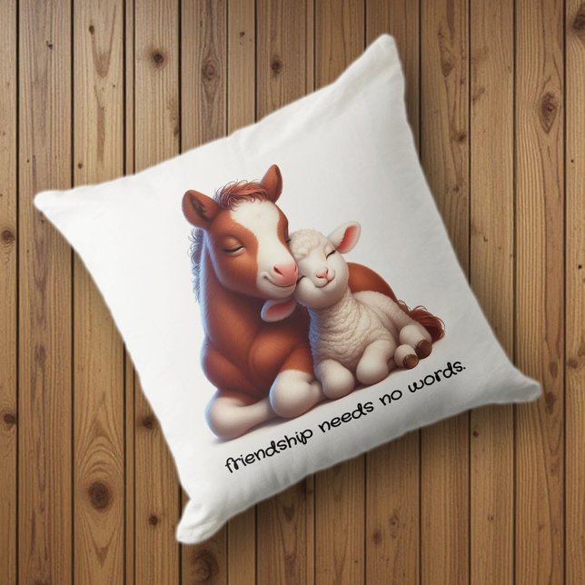 Almofada Os melhores amigos do Foal & Lamb compartilham um  (Baby Horse and Sheep Cuddling Friendship Needs No Words Throw Pillow Cover Photo)